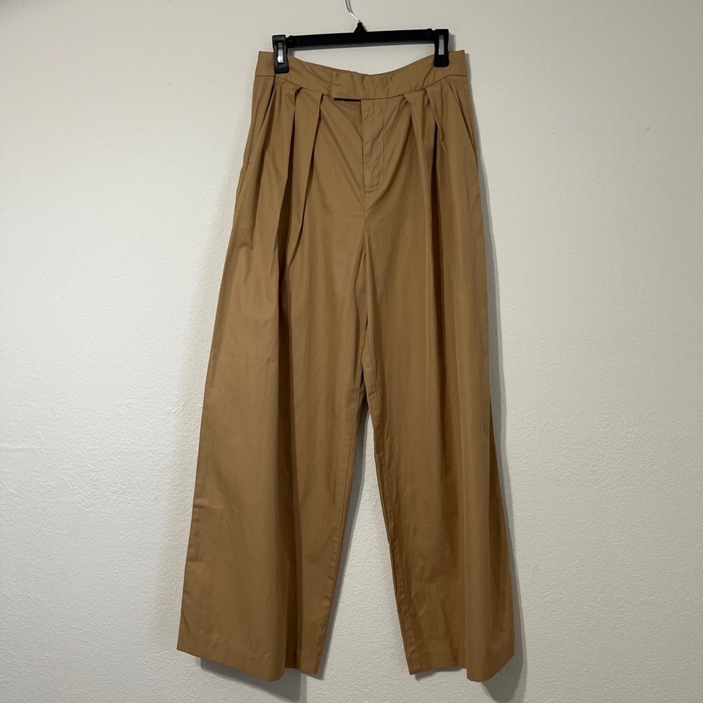 GAP Khaki Pleated Wide Leg Pants High Rise Cotton Trousers Tan Women's 8 - Picture 2 of 8